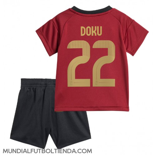 Camiseta Bélgica Jeremy Doku #22 Primera Equipación Replica Eurocopa 2024 para niños mangas cortas (+ Pantalones cortos)